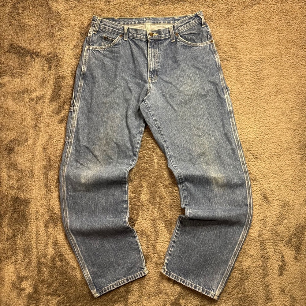 Dickies Mens Carpenter Jeans Medium Wash Blue Denim Utility Work Pants 36x34 - Picture 2 of 7